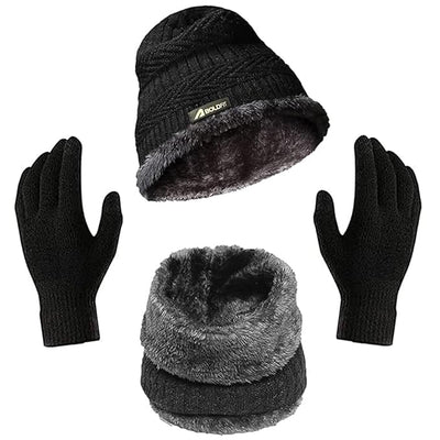 Winter Cap for Men with Neck Warmer & Gloves Set